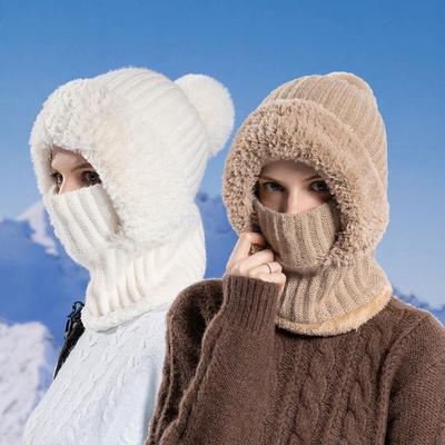 Joyorval - Knitted Hat Thickened and Velvet Hat Scarf Mask Hat