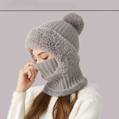 Joyorval - Knitted Hat Thickened and Velvet Hat Scarf Mask Hat