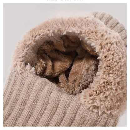 Joyorval - Knitted Hat Thickened and Velvet Hat Scarf Mask Hat