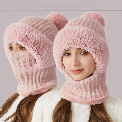 Joyorval - Knitted Hat Thickened and Velvet Hat Scarf Mask Hat