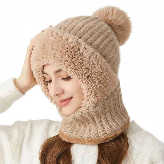 Joyorval - Knitted Hat Thickened and Velvet Hat Scarf Mask Hat