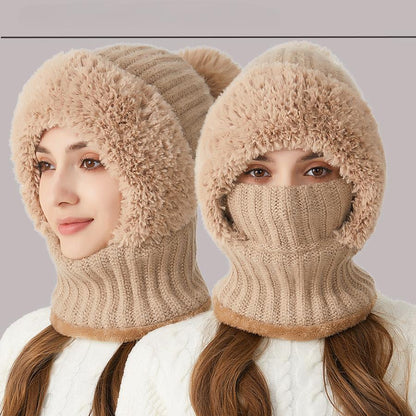 Joyorval - Knitted Hat Thickened and Velvet Hat Scarf Mask Hat